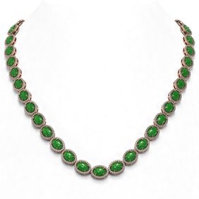 49.93 ctw Jade & Diamond Micro Pave Halo Necklace 10k Rose Gold