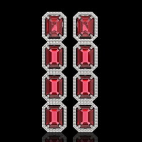 19.44 ctw Tourmaline & Diamond Micro Pave Halo Earrings 10k White Gold