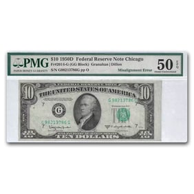 1950-D (G-Chicago) $10 FRN Gem AU-50 EPQ PMG (Fr#2014-G) Misalign