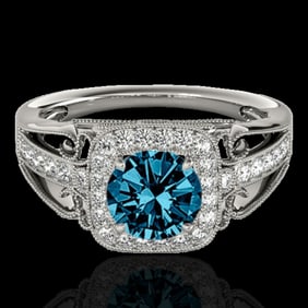 1.3 ctw SI Certified Fancy Blue Diamond Solitaire Halo Ring 10k White Gold