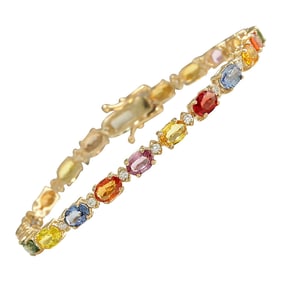 Sapphire Diamond Bracelet 14K Yellow Gold