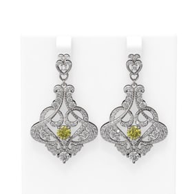 5.13 ctw Fancy Yellow Diamond Earrings 18K White Gold