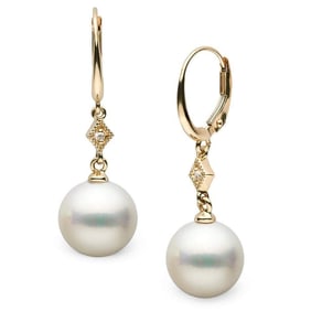 White South Sea Pearl and Diamond Aerie Collection Dangle Earrings