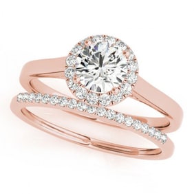 0.89 ctw Certified VS/SI Diamond 2pc Wedding Set Halo 14k Rose Gold