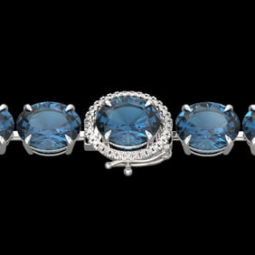 79 ctw London Blue Topaz & Micro Diamond Bracelet 14k White Gold