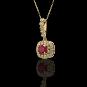 2.55 ctw Certified Ruby & Diamond Victorian Necklace 14K Yellow Gold