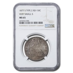 1877-S Liberty Seated Half Dollar Type-II MS-65 NGC (Small S)