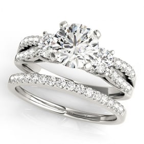 1.46 ctw VS/SI Diamond 3 Stone 2pc Wedding Set 14k White Gold