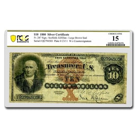 1880 $10 Silver Certificate Robert Morris Fine-15 PCGS (Fr#287)
