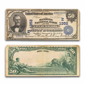 1902 Date Back $50 Hanover NY, NY Fine (Fr#667) CH#1352