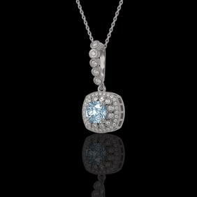 2.25 ctw Aquamarine & Diamond Victorian Necklace 14K White Gold