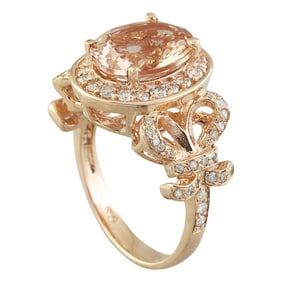 Natural Morganite Diamond Ring In 14