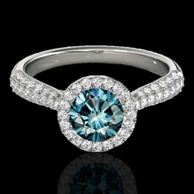 1.40 ctw SI Certified Fancy Blue Diamond Solitaire Halo Ring 10k White Gold