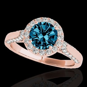 2.15 ctw SI Certified Fancy Blue Diamond Halo Ring 10k Rose Gold