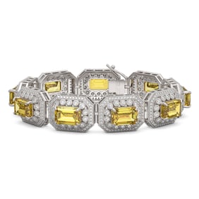 49.68 ctw Canary Citrine & Diamond Victorian Bracelet 14K White Gold