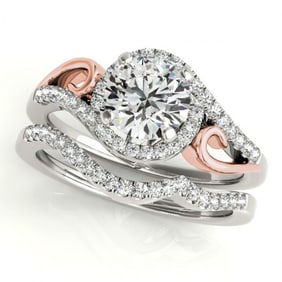 0.95 ctw Certified VS/SI Diamond 2pc Set Solitaire Halo 14k 2Tone Gold