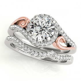 0.95 ctw Certified VS/SI Diamond 2pc Set Solitaire Halo 14k 2Tone Gold (1 of 3)