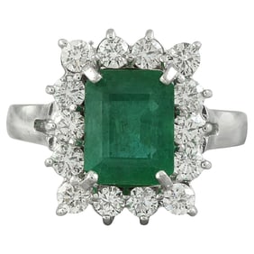 Emerald Diamond Ring 14K White Gold