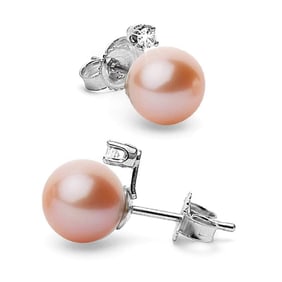 Pink Freshwater Pearl and Diamond Radiance Earrings, 9.0-10.0mm