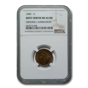 1880 Indian Head Cent MS-66 CACG (RB, Obv Lamination)