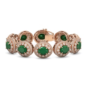 49.17 ctw Emerald & Diamond Victorian Bracelet 14K Rose Gold
