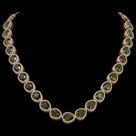 41.6 ctw Tourmaline & Diamond Micro Pave Halo Necklace 10k Rose Gold