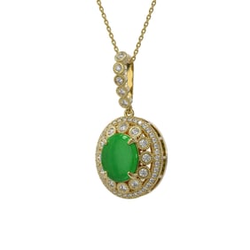 5.51 ctw Jade & Diamond Victorian Necklace 14K Yellow Gold