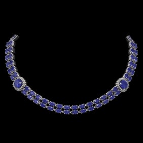 43.97 ctw Sapphire & Diamond Necklace 14K White Gold