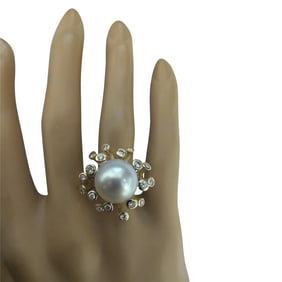 South Sea Pearl Diamond Ring 14K Yellow Gold