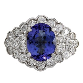 5.12 CTW Tanzanite 18K White Gold Diamond Ring