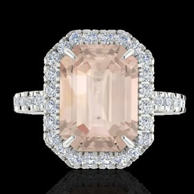 4.50 ctw Morganite & Micro Pave VS/SI Diamond Ring 18k White Gold