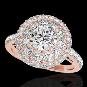 2.09 ctw Certified Diamond Solitaire Halo Ring 10k Rose Gold