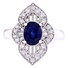 Sapphire Diamond Ring 14K White Gold