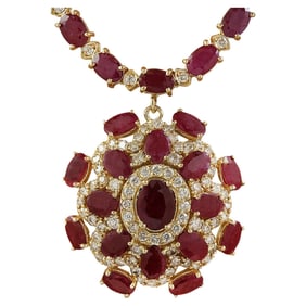 Natural Ruby Diamond Necklace in 14