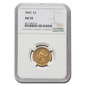 1860 $3 Gold Princess AU-55 NGC