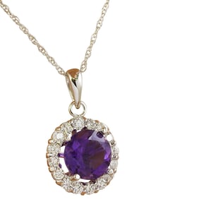 Natural Amethyst Diamond Necklace In 14