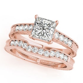 0.86 ctw Certified VS/SI Princess Diamond 2pc Set Antique 14k Rose Gold