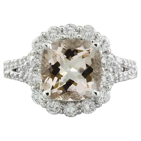 Natural Morganite Diamond Ring In 14