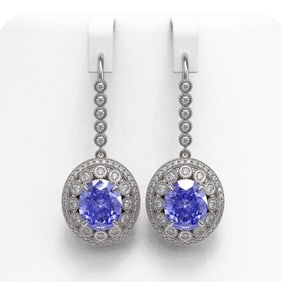 13.82 ctw Tanzanite & Diamond Victorian Earrings 14K White Gold
