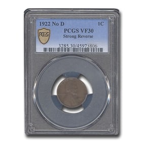 1922 Plain Lincoln Cent VF-30 PCGS (No D, Strong Rev)