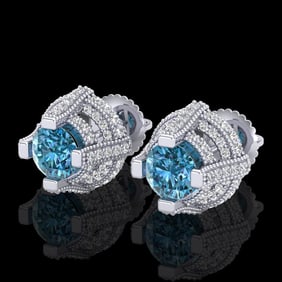 2.75 ctw Fancy Intense Blue Diamond Micro Pave Earrings 18k White Gold