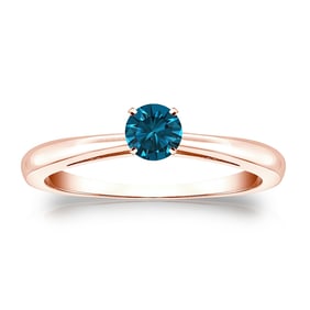 Natural 0.25 CTW Blue Diamond Solitaire Ring 14K Rose Gold