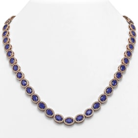 34.11 ctw Sapphire & Diamond Micro Pave Halo Necklace 10k Rose Gold