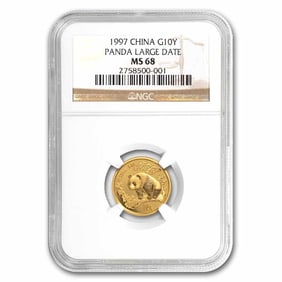 1997 China 1/10 oz Gold Panda MS-68 NGC (Large Date)