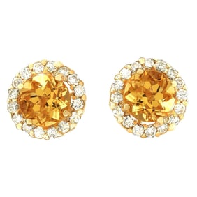 Citrine Diamond Earrings 14K Yellow Gold