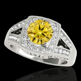 1.65 ctw Certified SI/I Fancy Intense Yellow Diamond Ring 10k White Gold