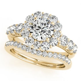 2.51 ctw Certified VS/SI Diamond 2pc Wedding Set Halo 14k Yellow Gold