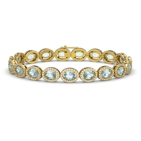 14.82 ctw Sky Topaz & Diamond Micro Pave Halo Bracelet 10k Yellow Gold