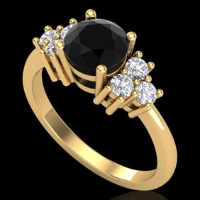 1.25 ctw Fancy Black Diamond Engagment Art Deco Ring 18k Yellow Gold