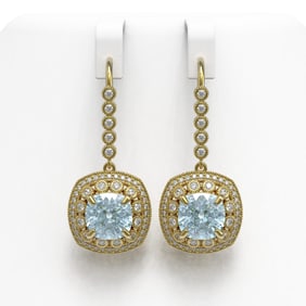 10.5 ctw Aquamarine & Diamond Victorian Earrings 14K Yellow Gold